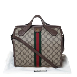 Pre Owned Gucci Brown/Beige GG Supreme Canvas and Leather Ophidia Duffel Bag