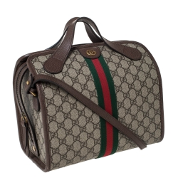 Pre Owned Gucci Brown/Beige GG Supreme Canvas and Leather Ophidia Duffel Bag