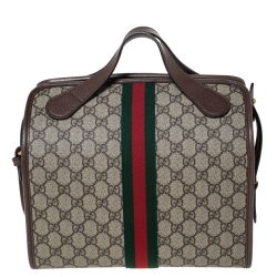 Pre Owned Gucci Brown/Beige GG Supreme Canvas and Leather Ophidia Duffel Bag