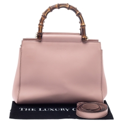 Pre Owned حقيبة يد غوتشي "نيمفايا" صغيرة بيد بامبو جلد وردي فاتح