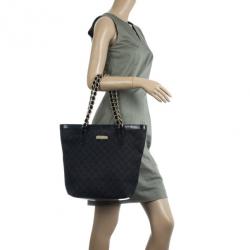 Pre Owned Gucci Black GG Canvas Capri Chain Large Tote Bag