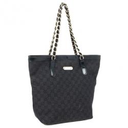 Pre Owned Gucci Black GG Canvas Capri Chain Large Tote Bag