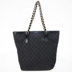 Pre Owned Gucci Black GG Canvas Capri Chain Large Tote Bag