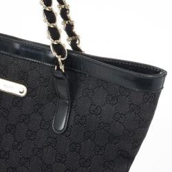 Pre Owned Gucci Black GG Canvas Capri Chain Large Tote Bag