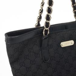 Pre Owned Gucci Black GG Canvas Capri Chain Large Tote Bag