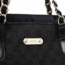Pre Owned Gucci Black GG Canvas Capri Chain Large Tote Bag