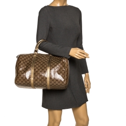 Pre Owned Gucci Gold/Beige GG Crystal Canvas Large Joy Boston Bag