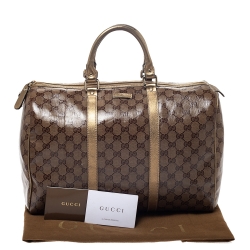 Pre Owned Gucci Gold/Beige GG Crystal Canvas Large Joy Boston Bag