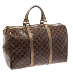 Pre Owned Gucci Gold/Beige GG Crystal Canvas Large Joy Boston Bag