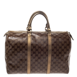 Pre Owned Gucci Gold/Beige GG Crystal Canvas Large Joy Boston Bag