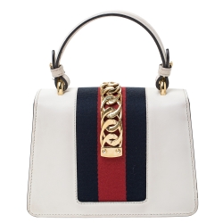 Pre Owned Gucci Ivory Leather Mini Sylvie Top Handle Bag