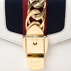 Pre Owned Gucci Ivory Leather Mini Sylvie Top Handle Bag