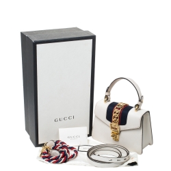 Pre Owned Gucci Ivory Leather Mini Sylvie Top Handle Bag