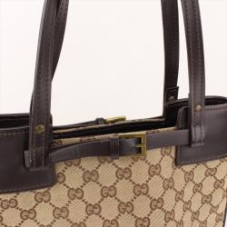 مملوكة مسبقًا Gucci Beige/Ebony GG Canvas and Leather Tote