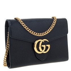 مملوكة مسبقًا Gucci Black Leather Mini GG Marmont Shoulder Bag