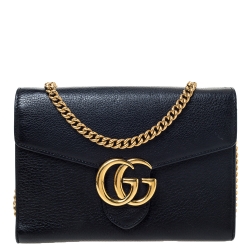 مملوكة مسبقًا Gucci Black Leather Mini GG Marmont Shoulder Bag