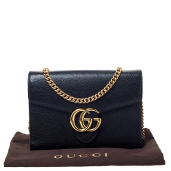 مملوكة مسبقًا Gucci Black Leather Mini GG Marmont Shoulder Bag