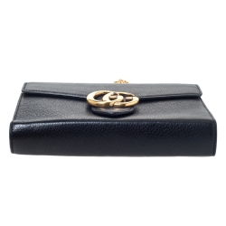 مملوكة مسبقًا Gucci Black Leather Mini GG Marmont Shoulder Bag