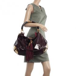 Pre Owned Gucci Burgundy Patent Leather Indy Hobo