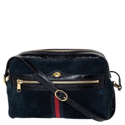 Pre Owned Gucci Black Suede and Patent Leather Ophidia Shoulder Bag