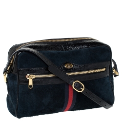Pre Owned Gucci Black Suede and Patent Leather Ophidia Shoulder Bag