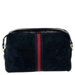 Pre Owned Gucci Black Suede and Patent Leather Ophidia Shoulder Bag