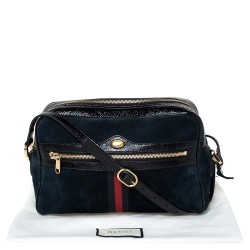 Pre Owned Gucci Black Suede and Patent Leather Ophidia Shoulder Bag