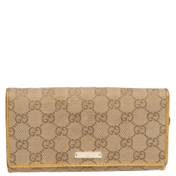 Gucci Beige/Gold GG Canvas Flap Continental  Wallet