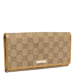 Gucci Beige/Gold GG Canvas Flap Continental  Wallet