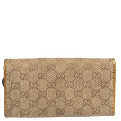 Gucci Beige/Gold GG Canvas Flap Continental  Wallet