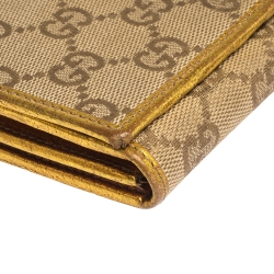 Gucci Beige/Gold GG Canvas Flap Continental  Wallet