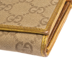Gucci Beige/Gold GG Canvas Flap Continental  Wallet