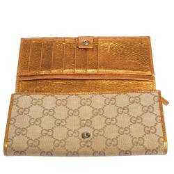 Gucci Beige/Gold GG Canvas Flap Continental  Wallet