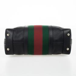 Pre Owned Gucci Black Leather Red Green Stripe Hobo