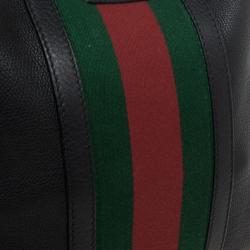 Pre Owned Gucci Black Leather Red Green Stripe Hobo