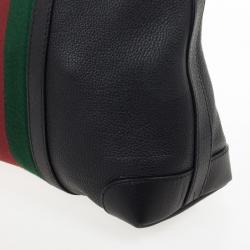 Pre Owned Gucci Black Leather Red Green Stripe Hobo