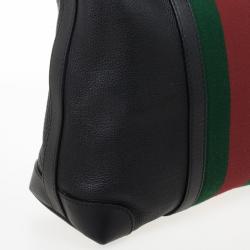 Pre Owned Gucci Black Leather Red Green Stripe Hobo