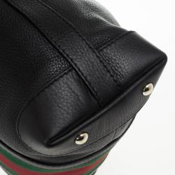 Pre Owned Gucci Black Leather Red Green Stripe Hobo