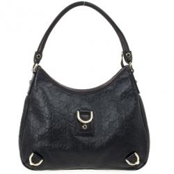 Pre Owned Gucci Black Guccissima Abbey D-Ring Hobo 