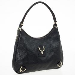 Pre Owned Gucci Black Guccissima Abbey D-Ring Hobo 