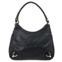 Pre Owned Gucci Black Guccissima Abbey D-Ring Hobo 