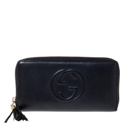 Gucci Black Leather Soho Zip Around Wallet