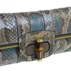 Pre Owned Gucci Multicolor Python Bamboo Tassel Clutch