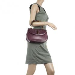 Pre Owned Gucci Burgundy Top Handle Bamboo Bag