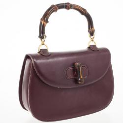 Pre Owned Gucci Burgundy Top Handle Bamboo Bag