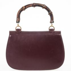 Pre Owned Gucci Burgundy Top Handle Bamboo Bag