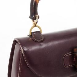 Pre Owned Gucci Burgundy Top Handle Bamboo Bag