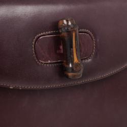 Pre Owned Gucci Burgundy Top Handle Bamboo Bag