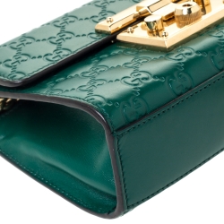 Pre Owned Gucci Green Guccissima Leather Small Padlock Shoulder Bag
