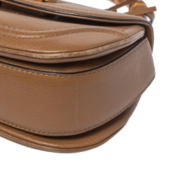 Pre Owned Gucci Tan Leather Medium Tassel Bamboo Top Handle Bag